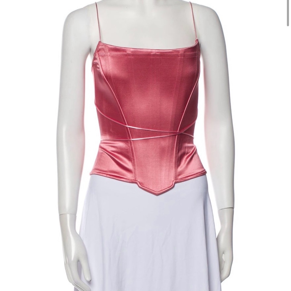 Rose Pink Satin Corset-Style Spaghetti Strap Top